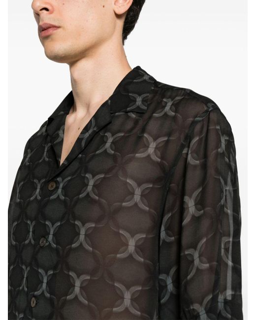 Dries Van Noten Black Printed Bowling Shirt Antracite for men