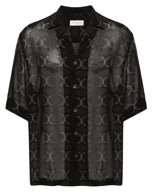 Dries Van Noten Black Printed Bowling Shirt Antracite In Viscose for men