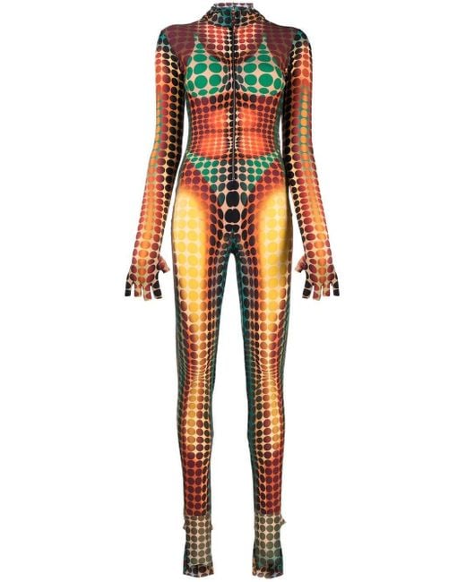 Jean Paul Gaultier Orange Jumpsuit Long Sleeves Cyber Multicolor In Polyamide