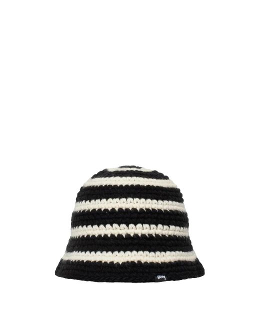 Stussy Swirl Knit Bucket Hat Black And White In Acrylic | Lyst