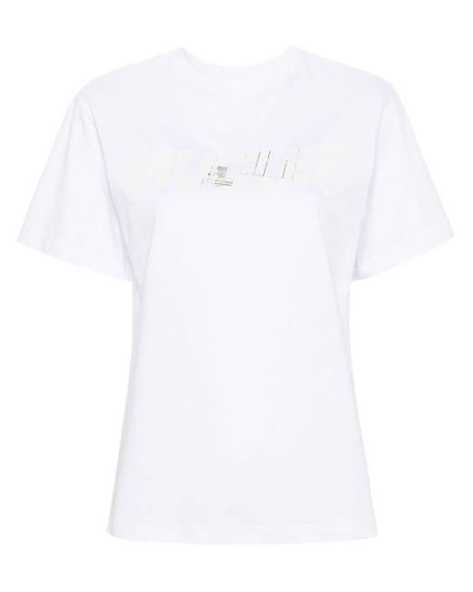 Mugler White Logo-Print Cotton T-Shirt