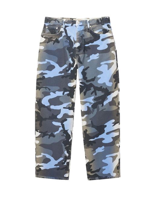 Stussy Spray Dye Canvas Big Ol' Jeans Men Blue Camo In Cotton