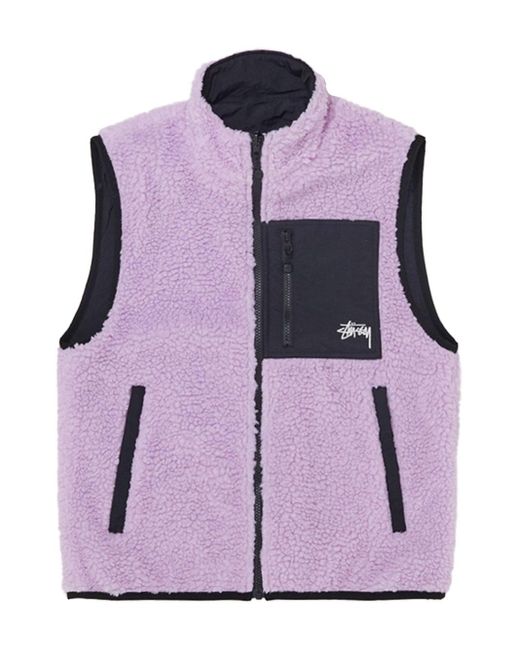 Stussy Purple Sherpa Reversible Vest Men Lavander In Polyester