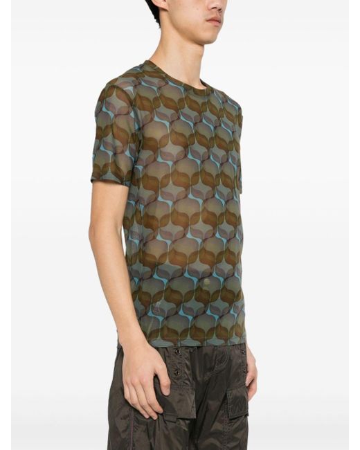 Dries Van Noten Gray Printed T-shirt Beige In Silk for men