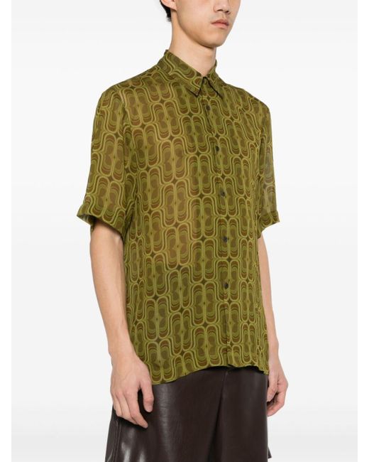 Dries Van Noten Green Printed Shirt Khaki In Viscose for men