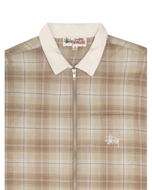 Stussy Frank Plaid Zip Shirt Beige In Cotton in Natural | Lyst