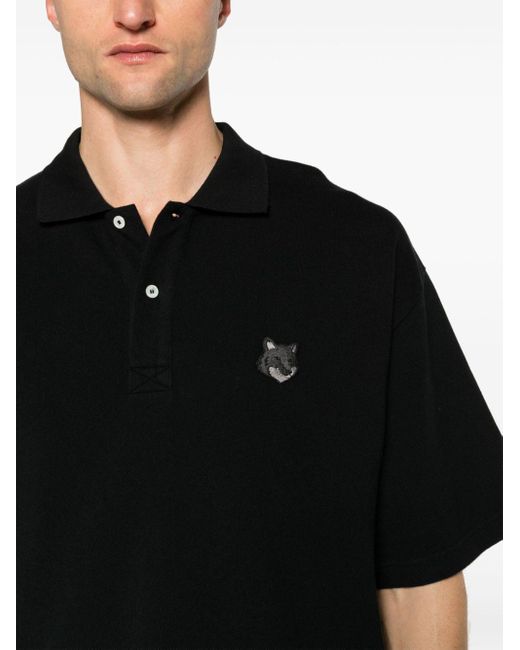 Maison Kitsuné Fox Head Patch Polo Shirt Men Black In Cotton