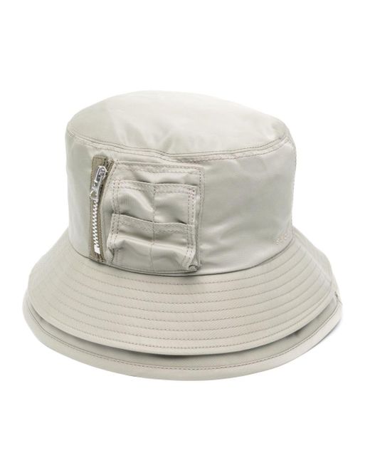 Sacai Gray Pocket Bucket Hat Khaki In Nylon for men