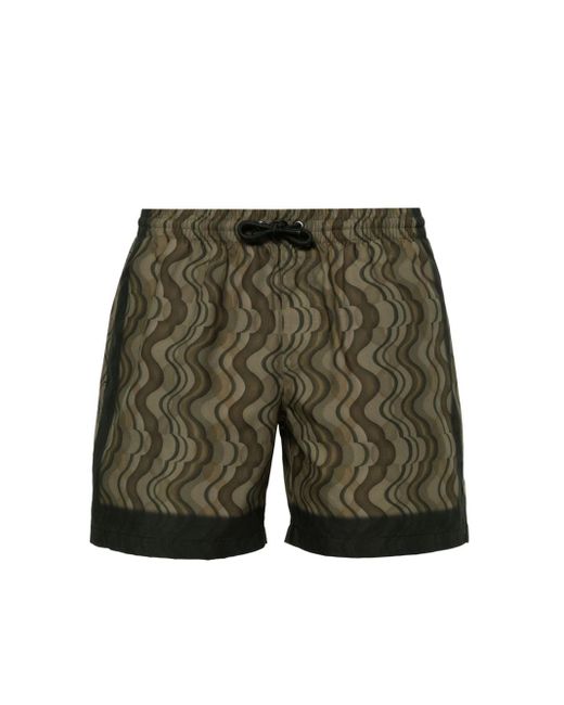 Dries Van Noten Green Printed Swim Shorts Brown In Nylon for men