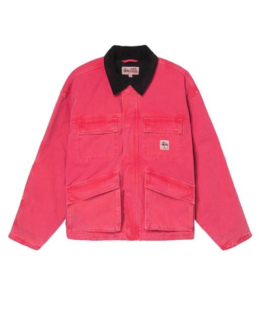 Stussy Red Washed Canvas Shop Jacket Pink In Cotton