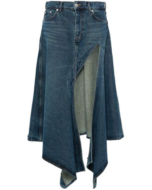 Y. Project Blue Cut-Out Midi Denim Skirt