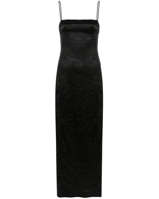 Ganni Black Crinkled Satin Maxi Dress