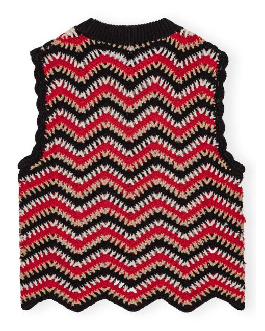Ganni Crochet Vest Red Multi In Cotton