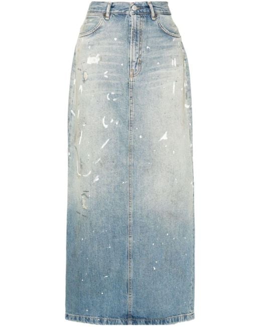 Acne Blue Paint-splatter Denim Maxi Skirt