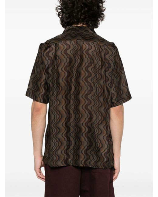 Dries Van Noten Black Printed Shirt Men Brown In Silk for men