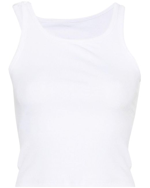 MM6 by Maison Martin Margiela White Ribbed Cotton Cut-Out Tank Top