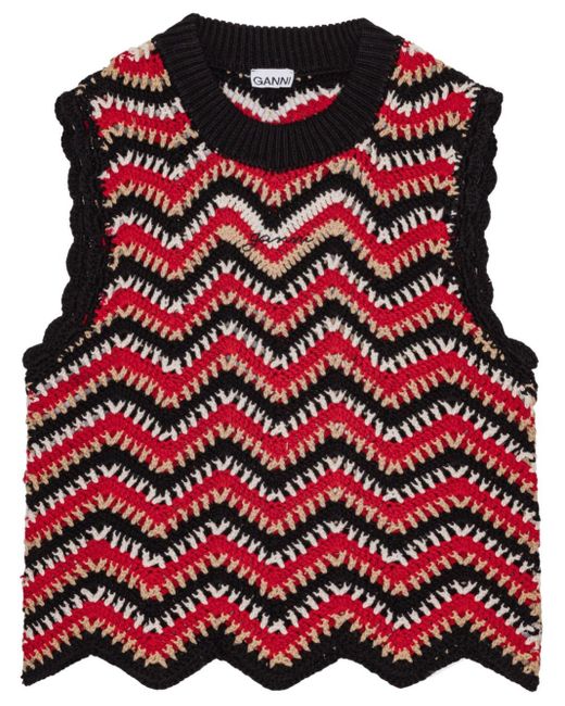 Ganni Crochet Vest Red Multi In Cotton