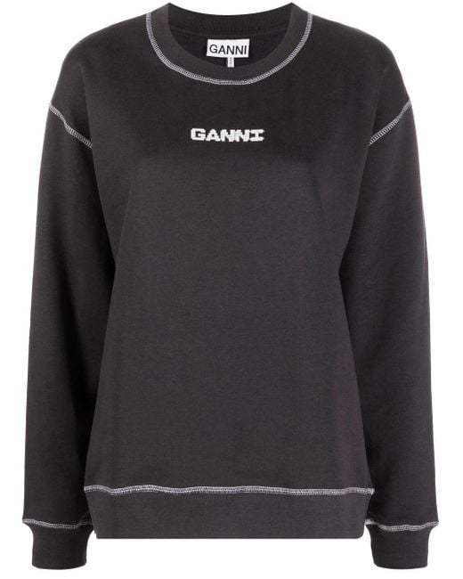 Ganni Isoli Dark Rose Sweatshirt Black In Cotton | Lyst
