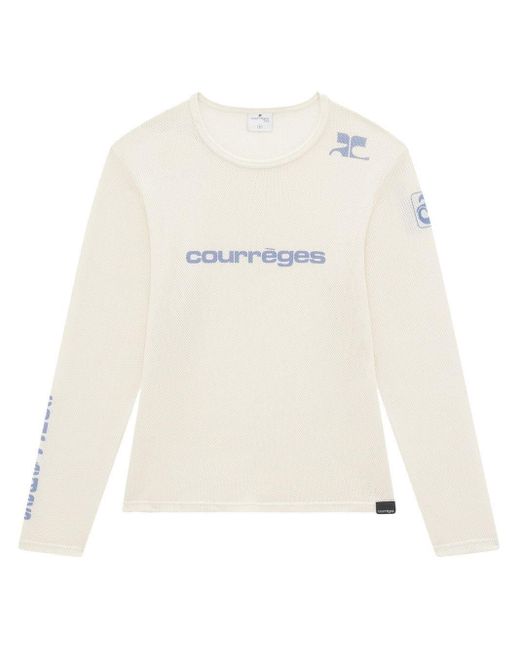 Courreges White Long Sleeved Logo Print T-shirt for men