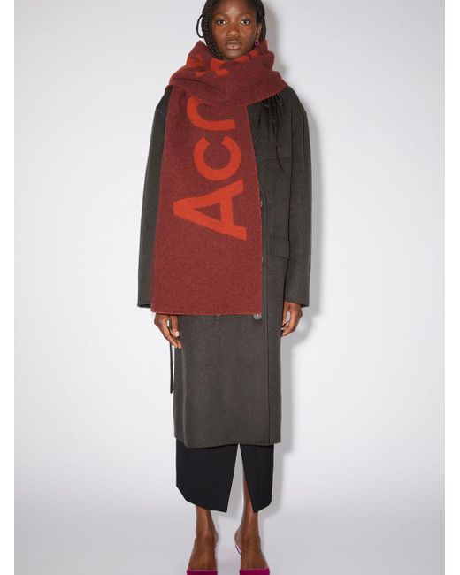 Acne Jacquard Logo Small Scarf Magenta And Red In Wool