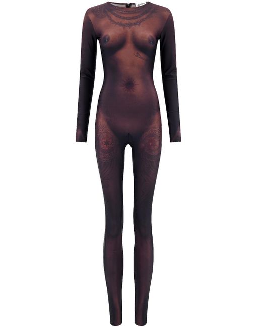 Jean Paul Gaultier Purple Ebony Body Tattoo Jumpsuit Nude In Polyamide