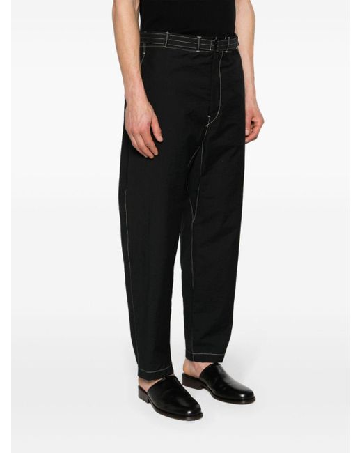 Lemaire Black Cotton Belted Carrot Trousers for men