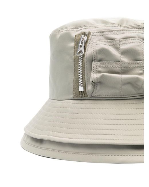Sacai Gray Pocket Bucket Hat Khaki In Nylon for men
