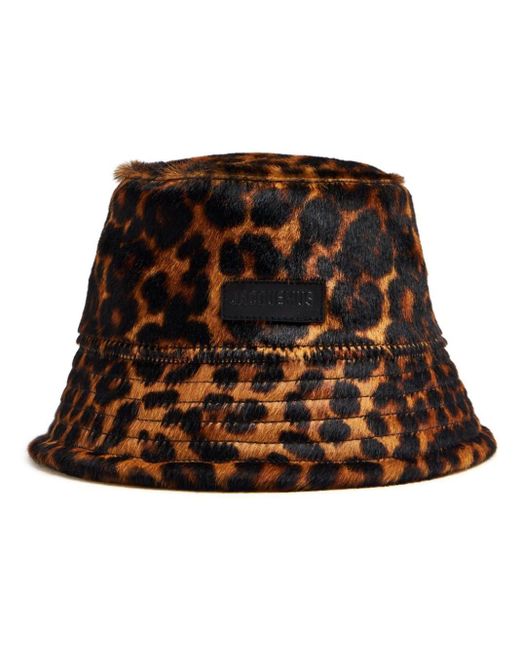 Jacquemus Le Bob Sperone Bucket Hat Leopard-print Brown In Leather