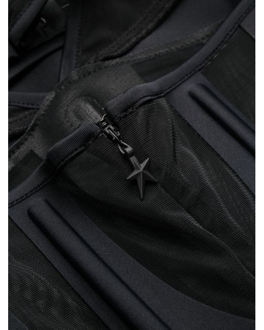 Mugler Black Tulle-panelled Jersey Corset Minidress