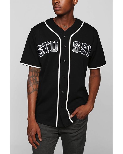 Stussy Black Baseball Jersey Tee for men