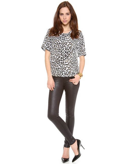 7 For All Mankind Black Faux Crackle Leather Skinny Pants