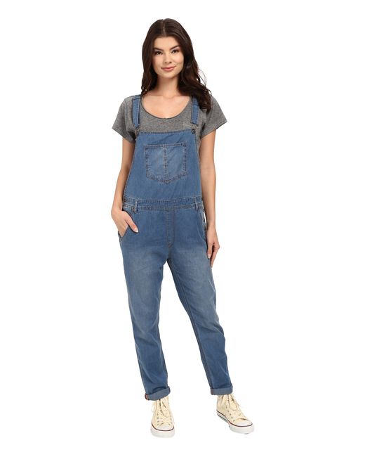 Roxy Sea Foam Denim Overalls in Blue | Lyst