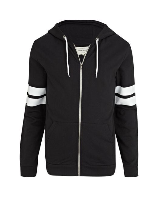 River Island Black and White Stripe Sleeve Hoodie for men
