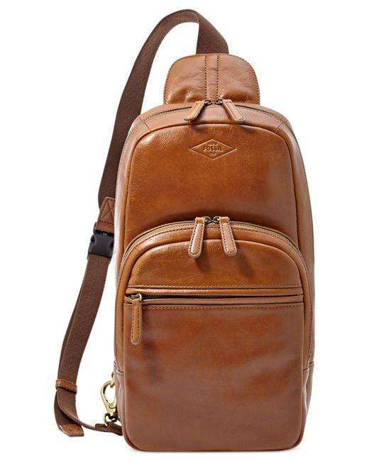 Fossil Brown Mick Leather Slingpack Backpack for men