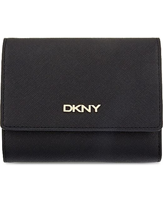 DKNY Black Small Saffiano Leather Trifold Wallet