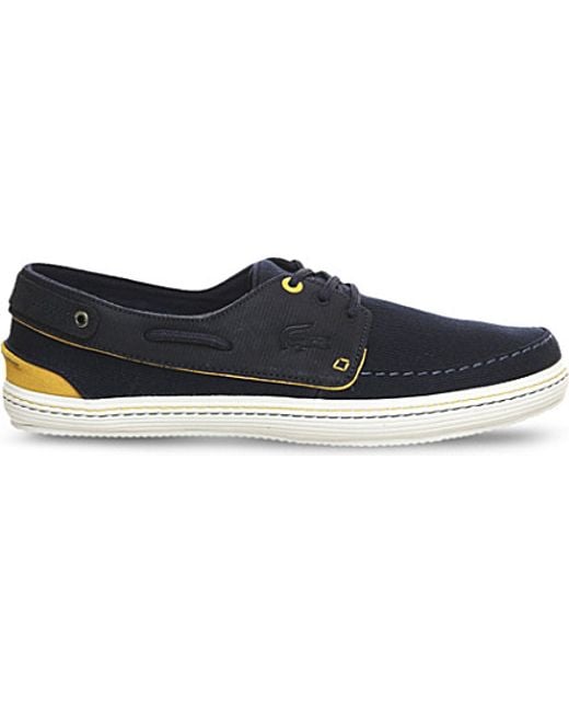 Lacoste Blue Sumac Leather And Canvas Boat Shoes for men