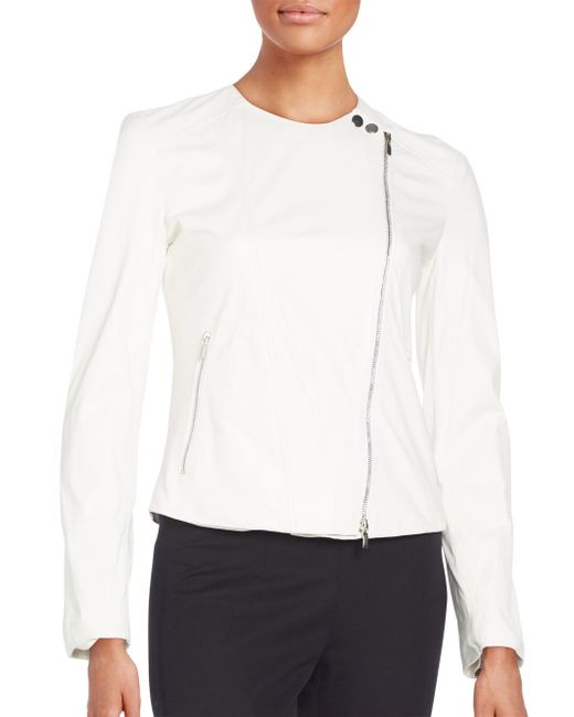 Armani Leather Moto Jacket In White Lyst Armani White Leather Moto Jacket Lyst