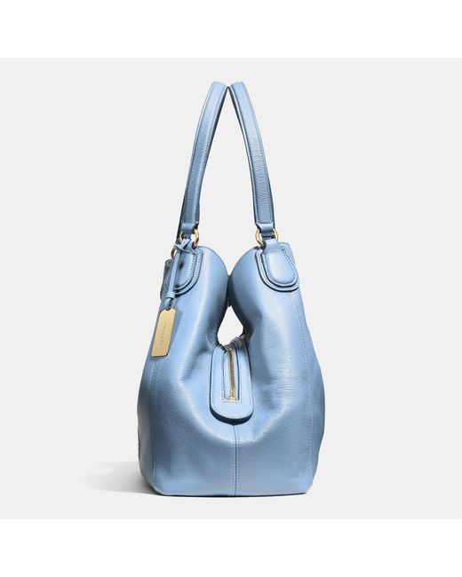 COACH Blue Embossed Horse And Carriage Edie Shoulder Bag In Pebbled Leather