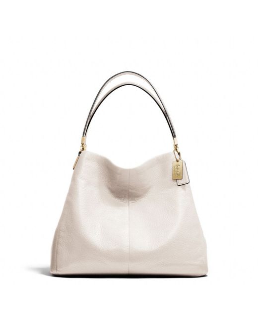 COACH White Madison Small Phoebe Shoulder Bag in Leather