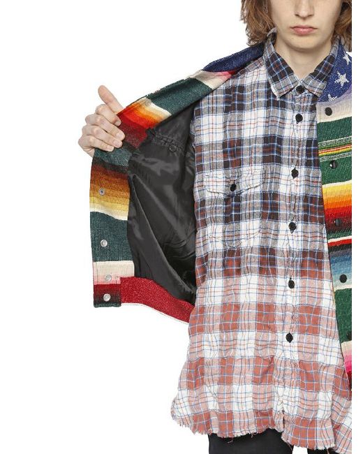 Saint Laurent Multicolor T-rex Tapestry & Leather Teddy Jacket for men