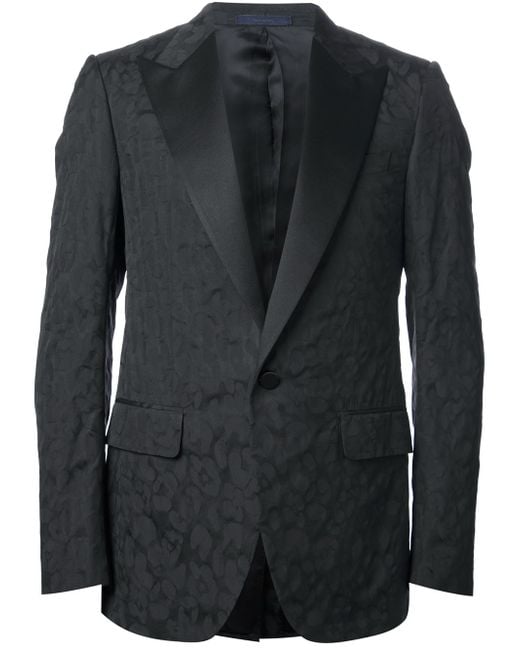 Lanvin Black Leopard Print Suit Jacket for men