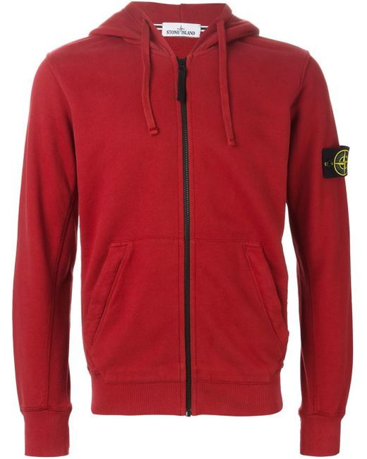 Red stone island hoodie hotsell