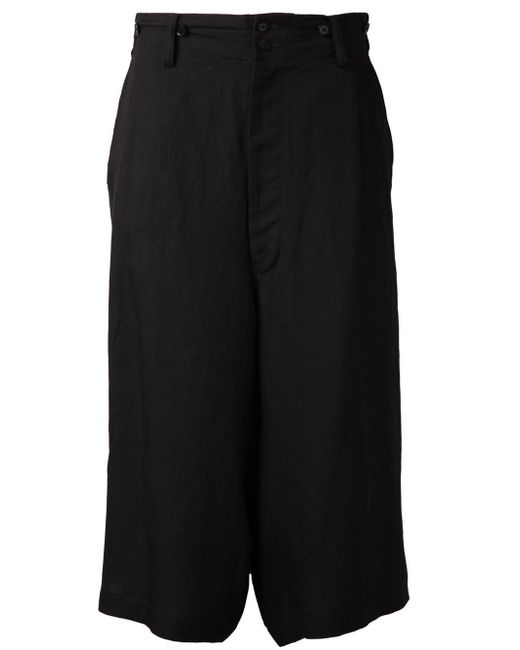 Yohji Yamamoto Black Wide Leg Cropped Trousers for men
