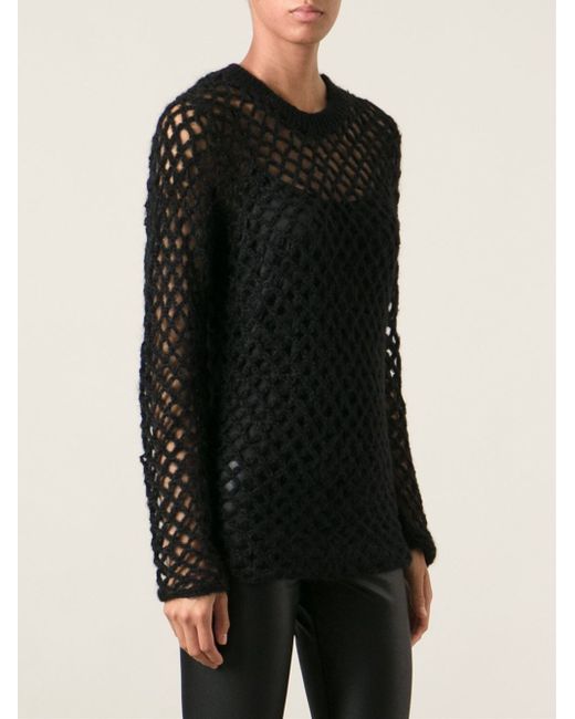 Junya Watanabe Fishnet Knit Sweater in Black | Lyst