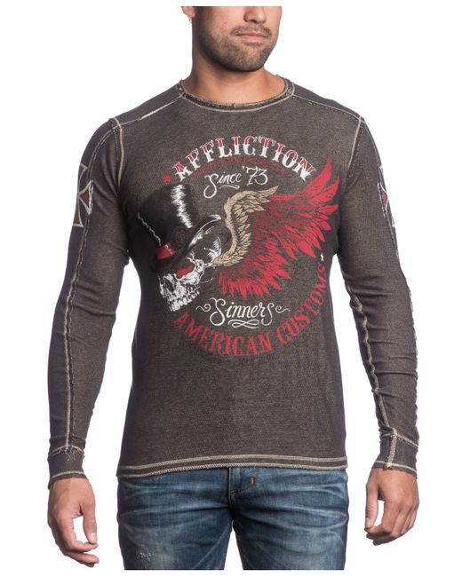 Affliction Brown Men's Reversible Thermal Tried & True Long Sleeve Shirt for men