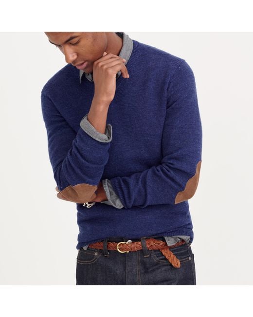 J.Crew Blue Tall Rustic Merino V-neck Elbow-patch Sweater for men