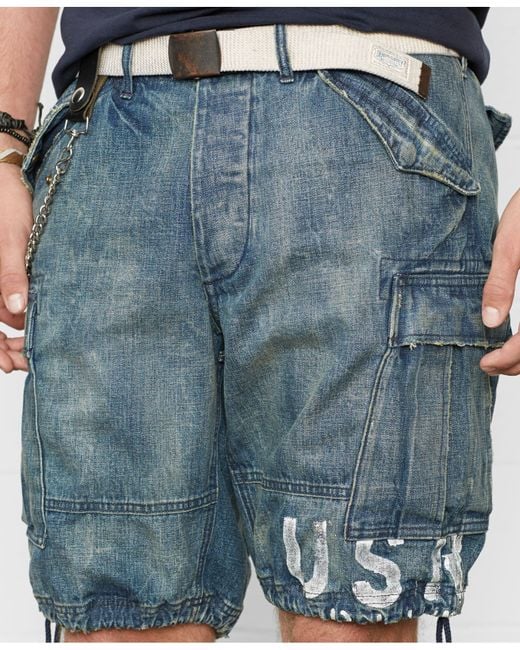 Denim & Supply Ralph Lauren Blue Denim Cargo Shorts for men