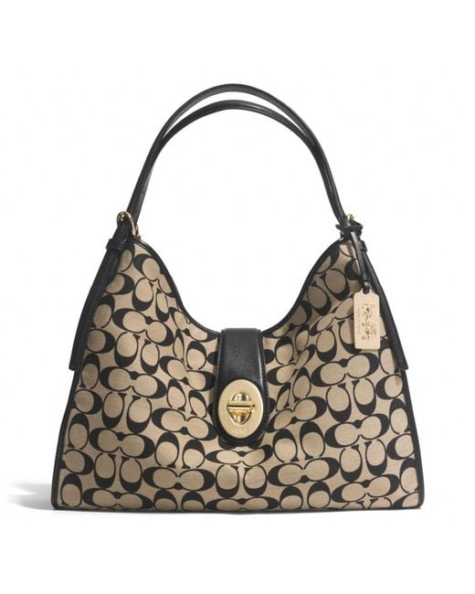 COACH Black Madison Carlyle Shoulder Bag In Printed Signature Fabric