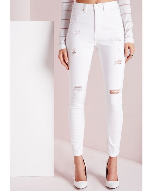 White high waisted ripped skinny jeans White Denim High Waist Shorts $ Dark Denim Ripped Destroyed High Waist Shorts $ Light Denim High Waist Lace Up Ankle Skinny Jeans Dark Denim Sandblast Ripped High Waist Skinny Jeans $ Blue Medium Wash Denim High-Waist Skinny Jeans $ Dark Wash Denim High-Waist Skinny Jeans.