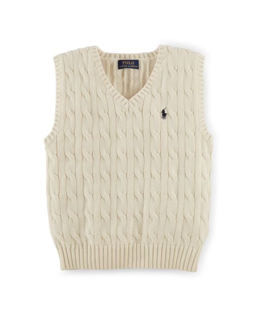 Ralph Lauren Cable-Knit Cotton Sweater Vest in Natural